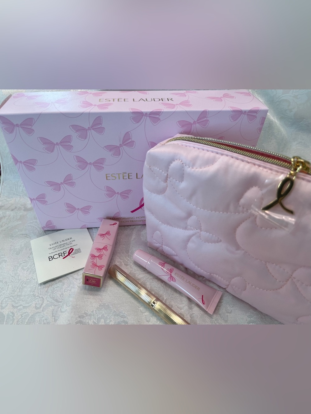 Estée Lauder Transforming Hope Lip Collection with Pink Quilted Cosmetic Pouch
